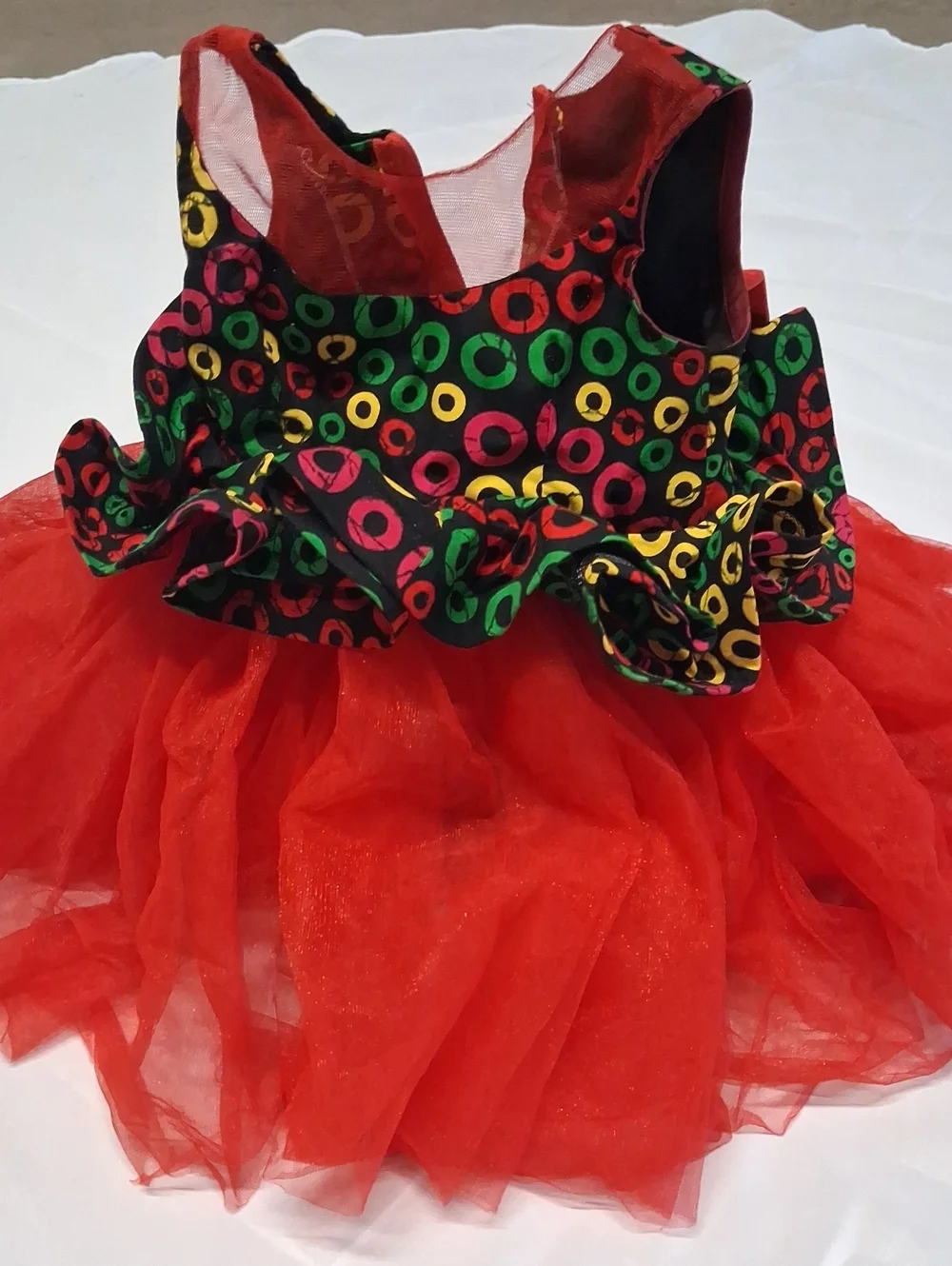 Kids Red Tulle Party Dress with Colorful Bodice